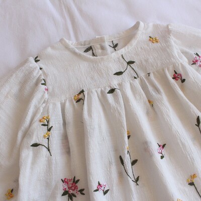 Toddlers Kids Princess Dresses Embroidery Floral Puff Sleeve