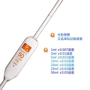 三爱思移液管级1-ML刻度大肚吸管环标线单标线吸量管可过检