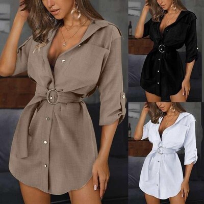 Womens Shirt Button Mini Dress Elegant Blouses For Women Au