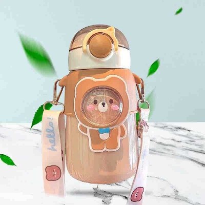 Cute 600ml Insulated Water Bottle BPA Free with Straw &
