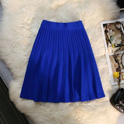 Autumn Winter Knitted Pleated Skirts Womens Elastic High Wa