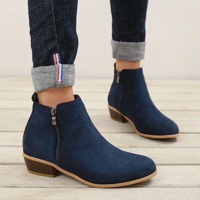 gyh Spring Women Ankle Boots Square Mid Heel Zip Shoes Woman