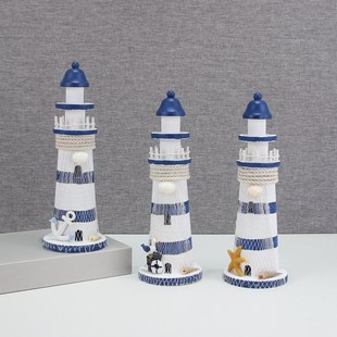 地中海风格灯塔桌面摆件海洋风电视柜酒柜玄关摆设木塔摆台装饰品