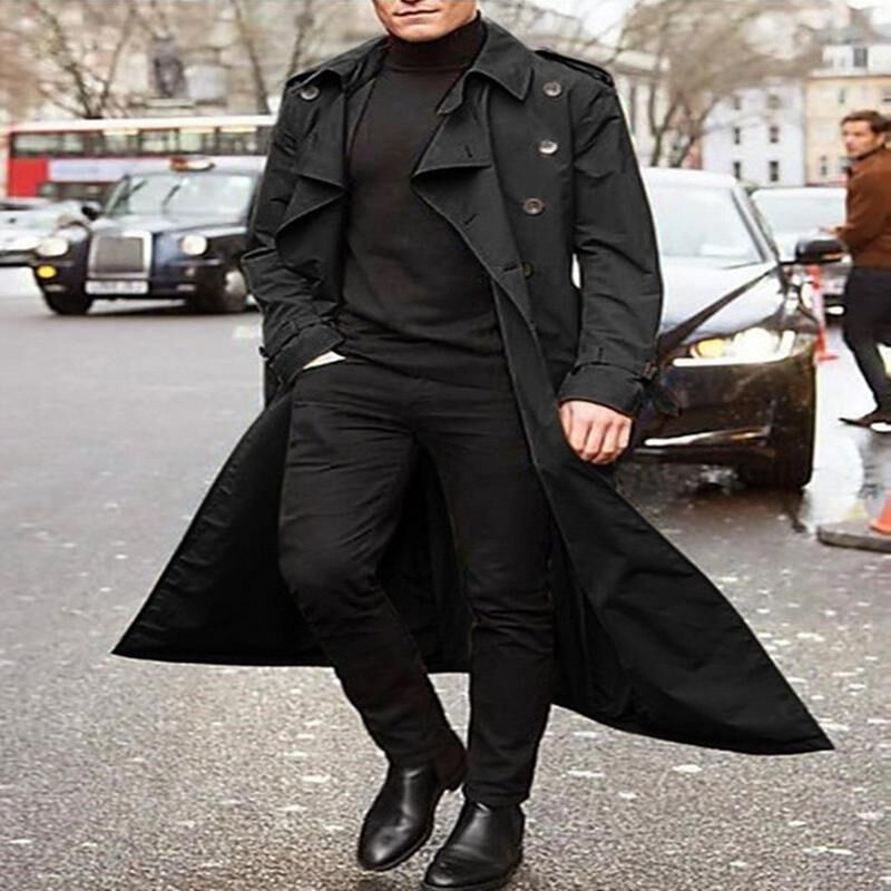 Add a long trench coat and a loose coat 加长款风衣男宽松外套 - 实物图
