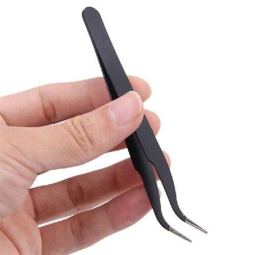 2 Pcs Stainless Steel Elbow Antistatic Nail Tweezers Nail