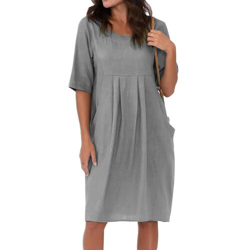 Oversized S-XL Women Cotton Linen Loose Pocket Dress Summer