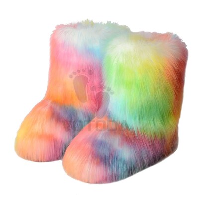 Winter Fuzzy Boots Women Furry Shoes Fluffy Fur Snow Boots P