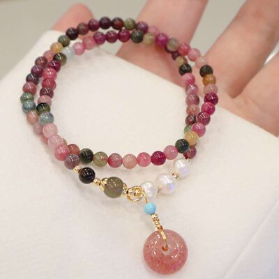 Natural Tourmaline Brlet Rainbow Candy Color Ins Wind Jewelr