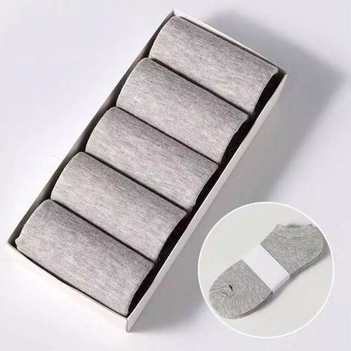 5 Pairs/Lot Low Cut Men Socks Solid Color Black White Gray B