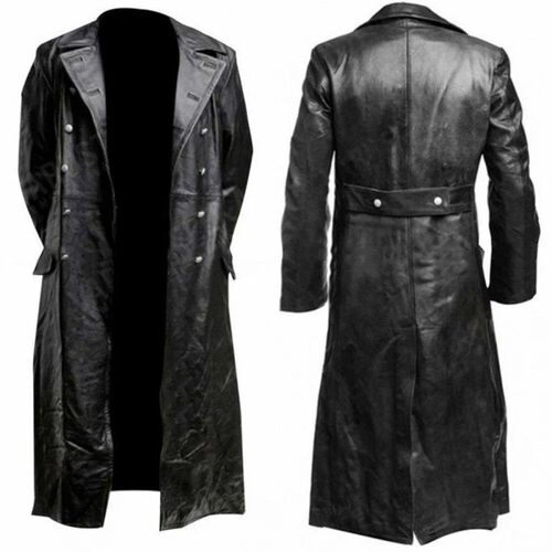 Winter Oversized Long Mens Leather Windbreaker Double