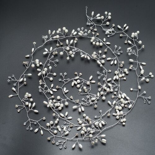 Long Crystal Pearl Headband Hair Band Bride Handmade Wedding