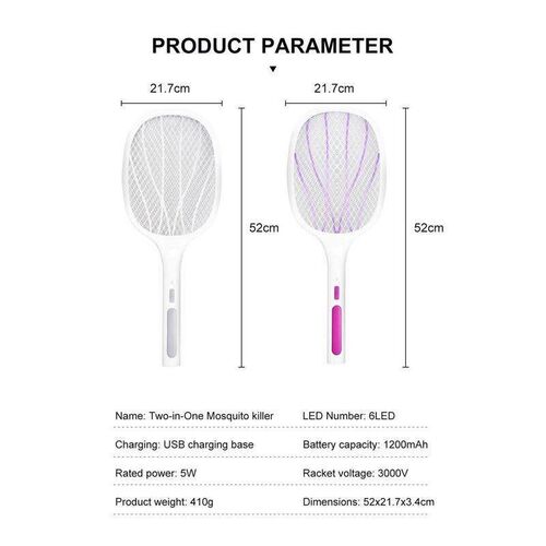 2 in 1 Mosquito Killer Swatter 10 LED Trap Electric Bug Lamp