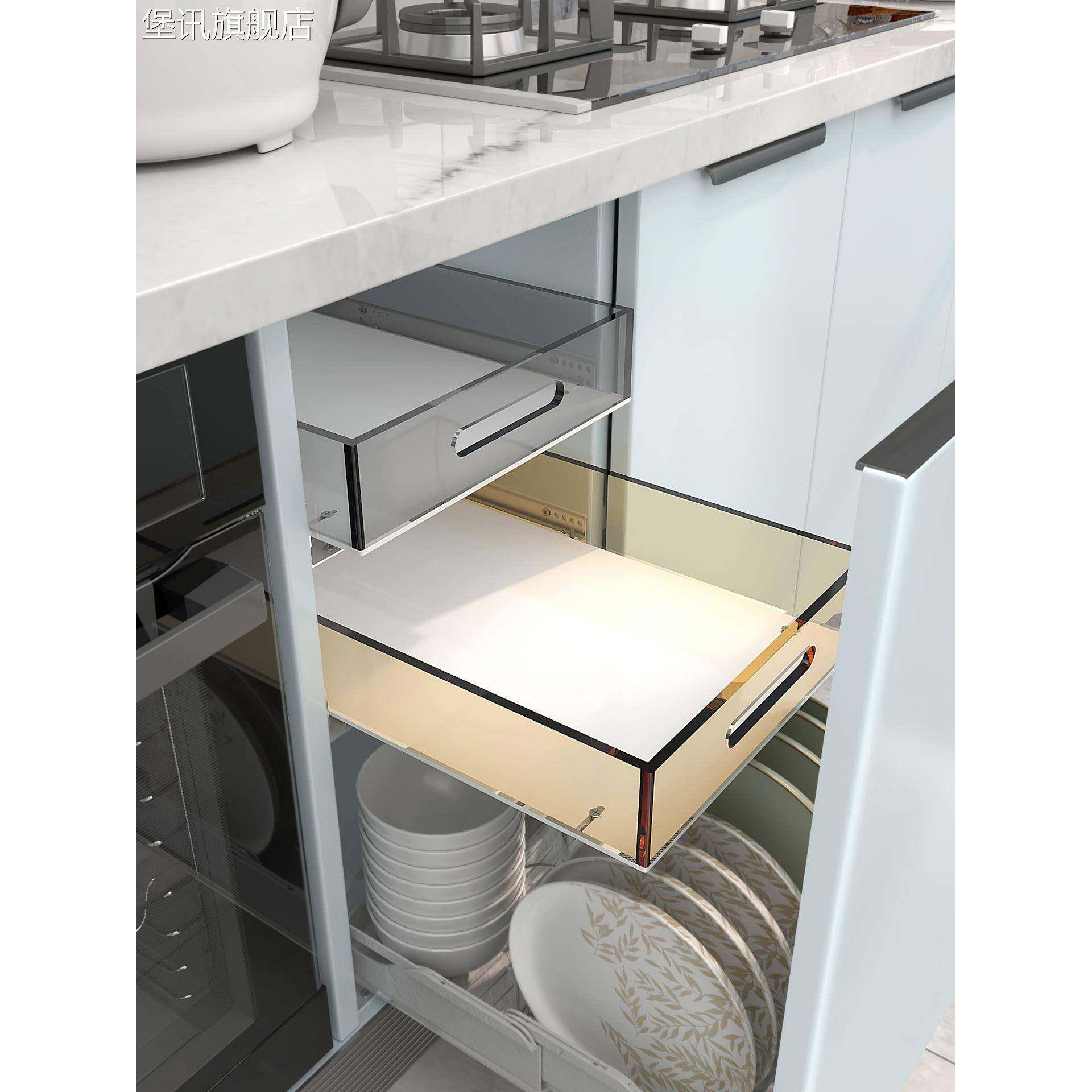 堡讯新亚克力托盘带轨道收纳拉篮厨房橱柜改造家用带滑轨盖布拉车,生活电器,其他生活家电配件,淘宝优惠券,粉丝福利购,淘宝优惠卷