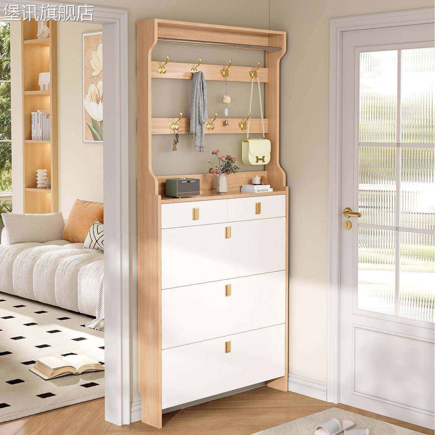 堡讯原木风超薄翻斗鞋柜家用新款2025爆款室内室外收纳柜一体衣帽,生活电器,其他生活家电配件,淘宝优惠券,粉丝福利购,淘宝优惠卷