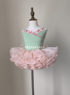 新款刺绣V领儿童舞蹈练功服春夏绿色吊带芭蕾舞中国舞考级形体服