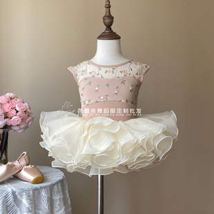 儿童舞蹈练功服夏刺绣女童芭蕾舞中国舞考级形体服碎花蕾丝演出服