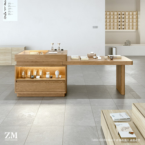 中岛台洽谈社交玻璃展示柜茶室民宿陈列柜台礼品特产新消费长条桌