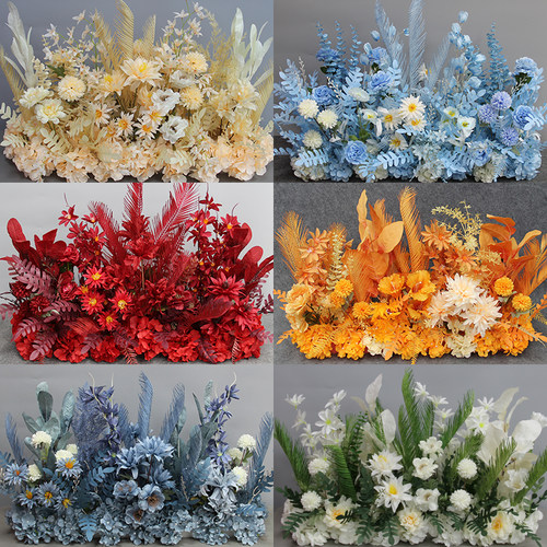 新款婚庆大款地排花蓝色仿真花婚礼布置装饰花排t台路引婚礼假花