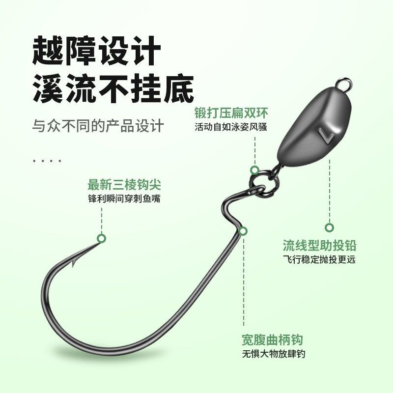 新款越障铅头钩防挂底摇摆加强曲柄钩路亚饵德州钓组鲈鱼鳜鱼翘嘴,户外/登山/野营/旅行用品,鱼钩,淘宝优惠券,粉丝福利购,淘宝优惠卷