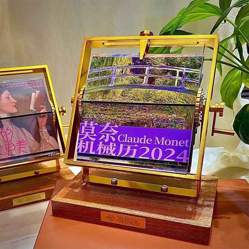 2024年联邦走马手摇机械日历新款桌面台历摆件莫奈创意企业定制
