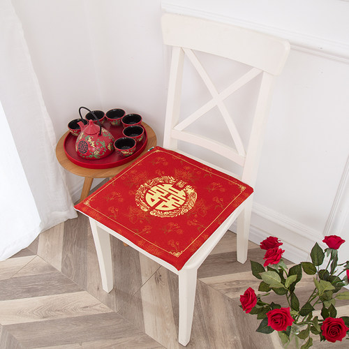 吸汗防潮棉麻椅垫婚礼椅凳喜字大红色坐垫喜庆婚庆装扮婚房坐垫