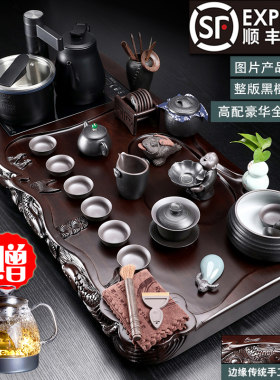 新款1.1米整块黑紫檀实木茶盘高档茶具办公家用奢华全自动带煮茶