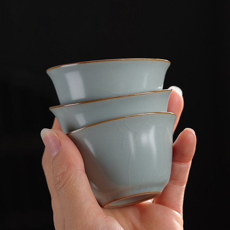 青瓷茶杯陶瓷功夫小杯单杯主人杯茶具茶盏套装天青釉开片茶碗品茗