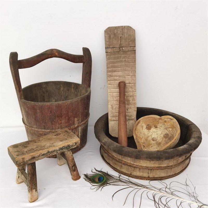 民俗怀旧老物件水桶木盆搓衣板棒槌小板凳水瓢复古民宿装饰品摆件,家居饰品,装饰摆件,淘宝优惠券,粉丝福利购,淘宝优惠卷
