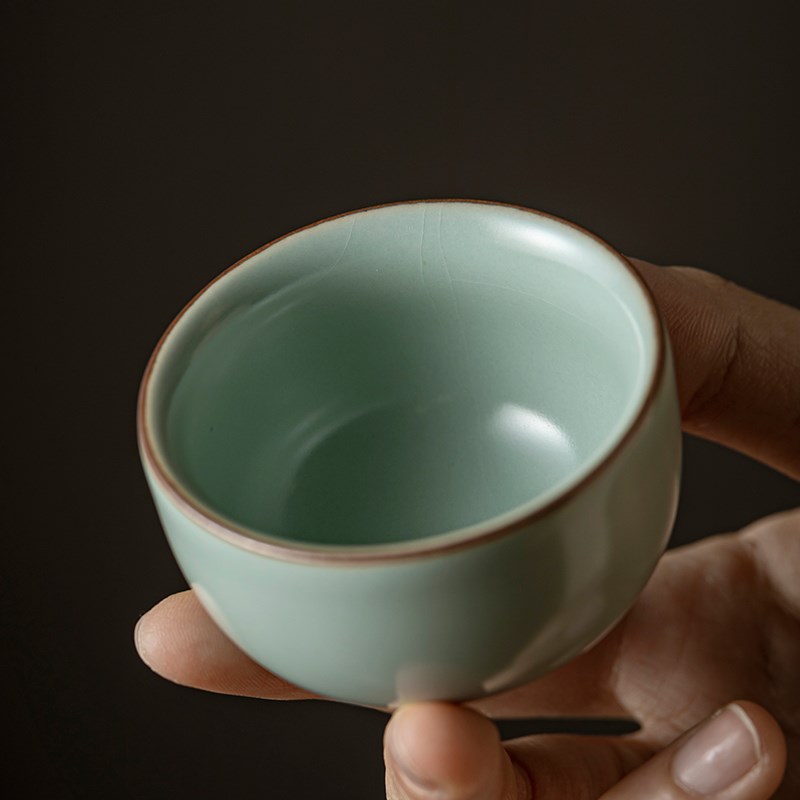 天青汝窑手工茶盏汝瓷官窑茶杯青瓷开片可养主人杯普洱品茗杯单杯