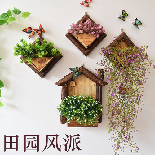 挂墙花盆木质花器墙上壁挂创意垂吊花篮室内手工藤编编织壁挂花盆