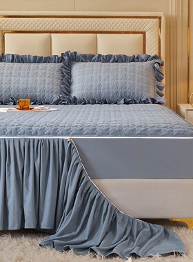 纯色夹棉加厚床笠罩带裙边可拆卸床裙二合一单件2023新款四季通用