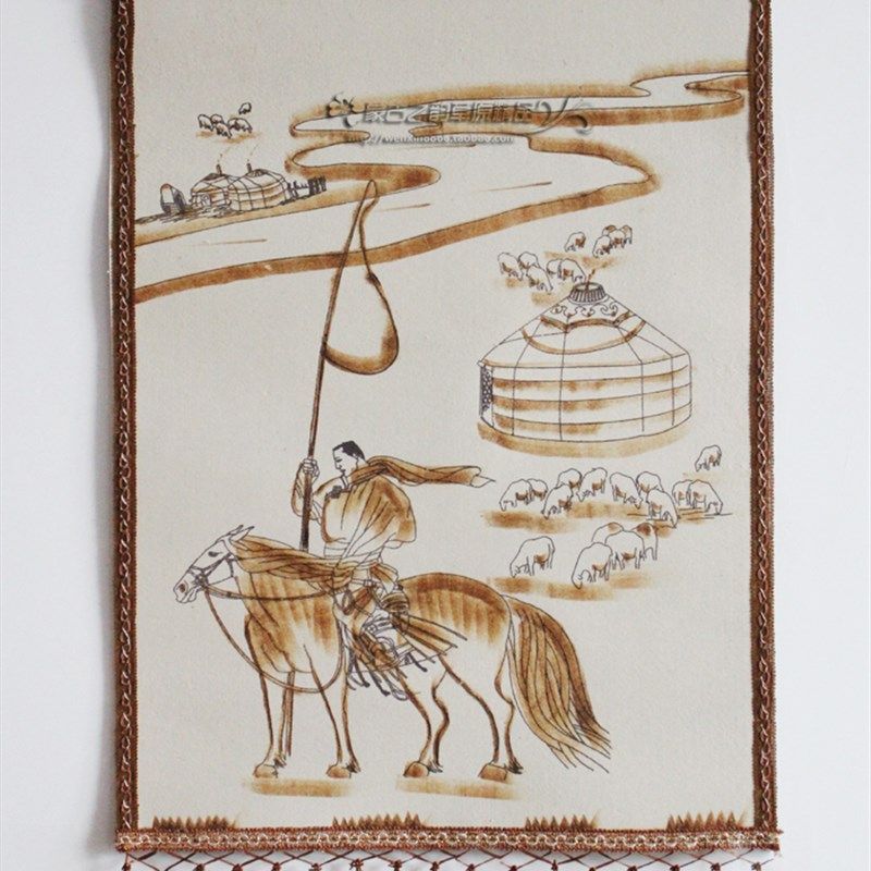 蒙古毡画 内蒙古特色工艺品 毛毡画蒙古包装饰画挂画 草原骑手