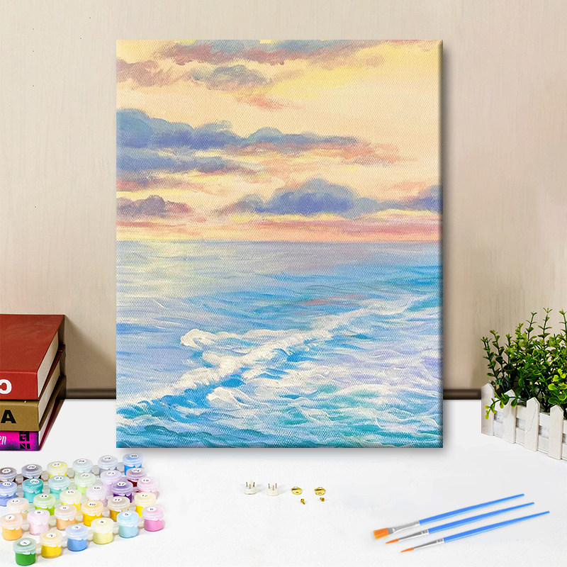 数字油画日落风景晚霞diy手工手填充绘涂色油彩画丙烯画装饰挂画