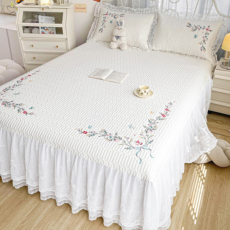 夏季加厚乳胶冰丝凉席三件套床裙款高端绣花床罩可机洗空调软席子,床上用品,乳胶席,淘宝优惠券,粉丝福利购,淘宝优惠卷