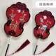 荷花石榴喜扇双面刺绣仿古宫扇新娘中式 婚扇成品高级秀禾汉服扇子