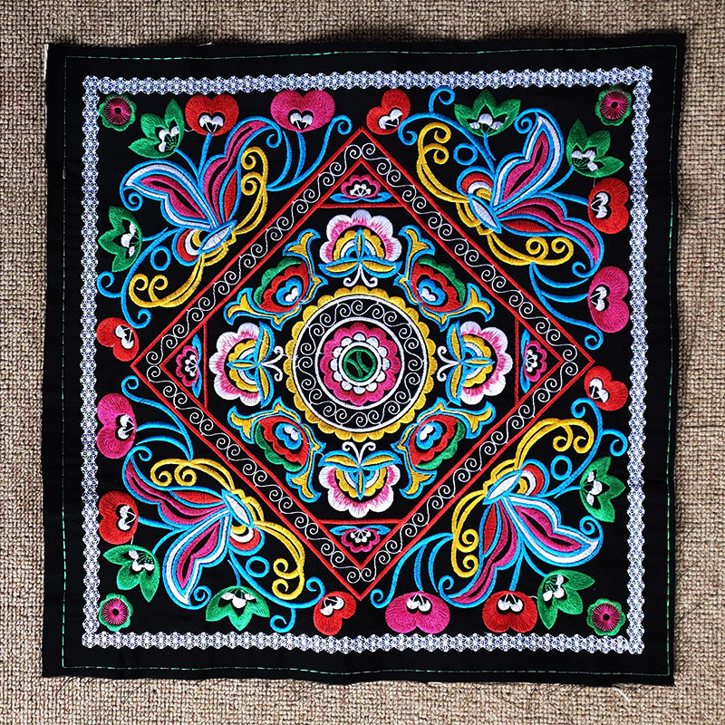 贵州成品机绣少数民族花边贵州绣花布贴枕套背带头帕刺绣抱枕用花