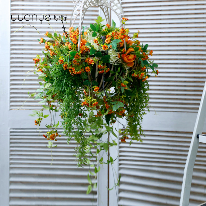 假花仿真花摆件客厅室内玫瑰绢花田园风吊篮垂挂壁高档摆设装饰花