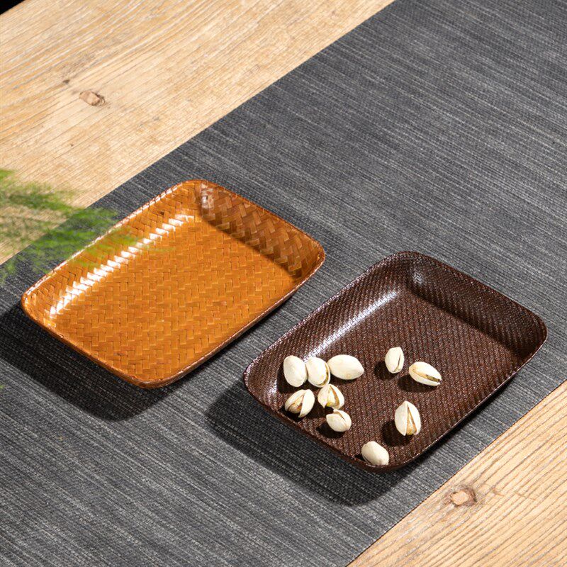 手工竹编茶点盘中式家用水果篮点心盘干果零食筐糕点托盘小吃碟子