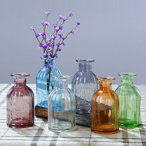 小口一枝花瓶干花插花瓶电脑桌面装饰品摆件彩色水培花瓶