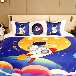 星级酒店主题亲子房床尾巾定制宾馆客房布置儿童卡通床旗床盖AB面
