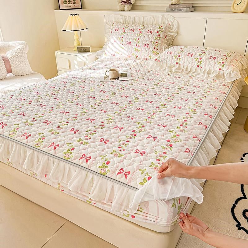 公主风夹棉床笠带花边款加厚床垫保护罩防滑床罩三件套四季通用,床上用品,床笠,淘宝优惠券,粉丝福利购,淘宝优惠卷