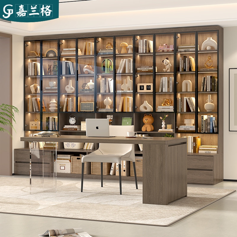 定制去客厅化书柜一体整墙到顶带玻璃门卡座满墙书架书桌组合9F75,住宅家具,组合书柜,淘宝优惠券,粉丝福利购,淘宝优惠卷