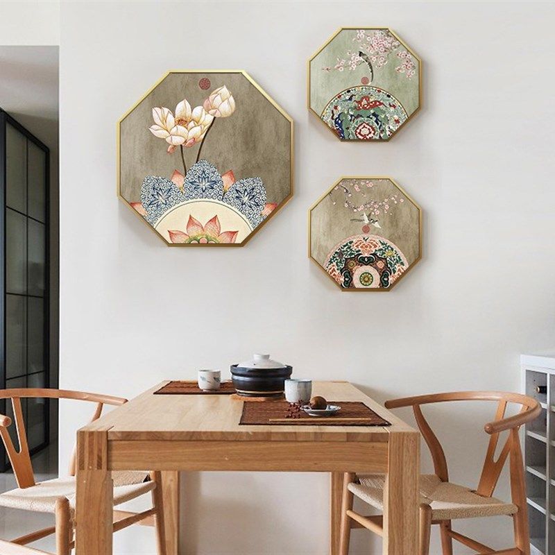 新中式客厅装饰画八边形餐厅古典花鸟挂画禅意卧室中国风壁画荷花,家居饰品,现代装饰画,淘宝优惠券,粉丝福利购,淘宝优惠卷