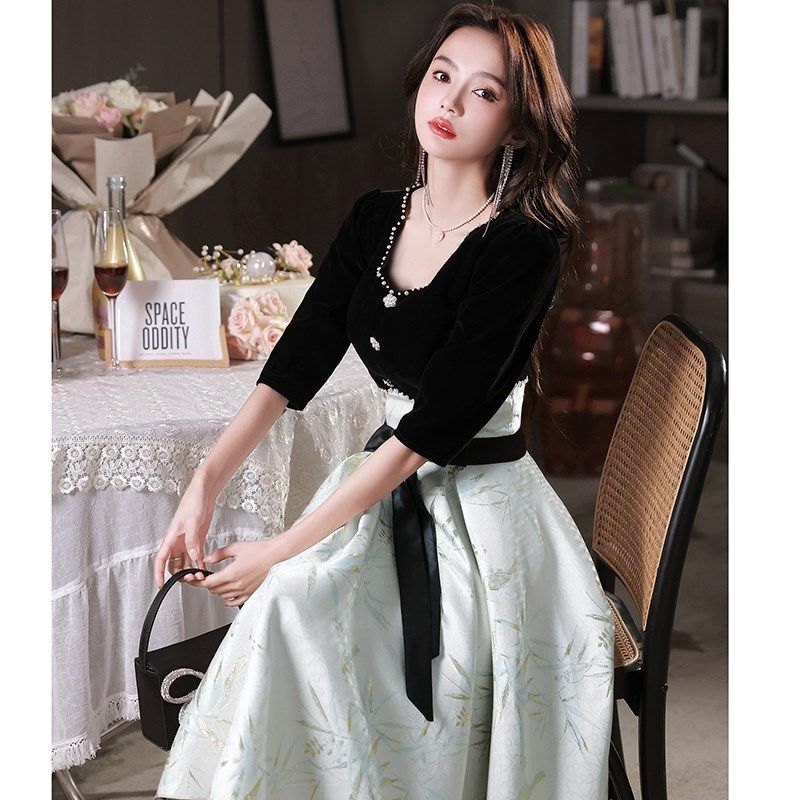 黑色晚礼服女宴会气质轻奢小众高端高级感法式生日艺考主持年会裙