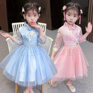 女童连衣裙春款古装旗袍汉服洋气2023新款中国风春装儿童装公主裙