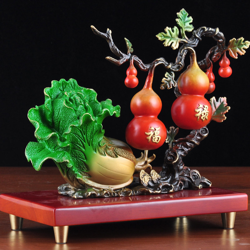 彩铜招财白菜摆件 葫芦家居客厅玄关电视柜装饰品乔迁开业礼品