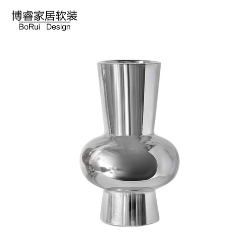 北欧轻奢电镀陶瓷银色花瓶摆件样板间客厅玄关电视柜干插花器装饰