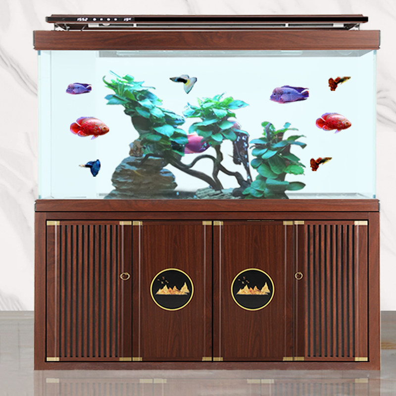 新中式鱼缸客厅中小型落地水族箱造景底柜超白缸底滤水草植物草缸