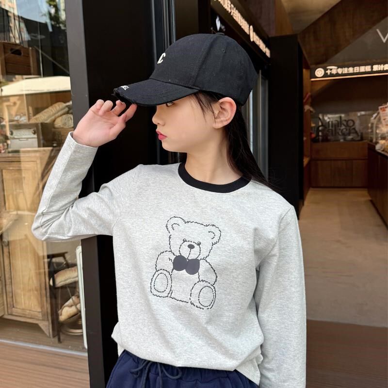 儿童春秋季2025新款女童长袖T恤卡通洋气上衣纯棉打底衫中大童