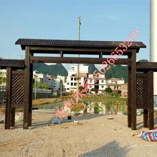 防腐木门楼牌坊中式门楼 庭院别墅门头公园景区仿古实木门楼定做